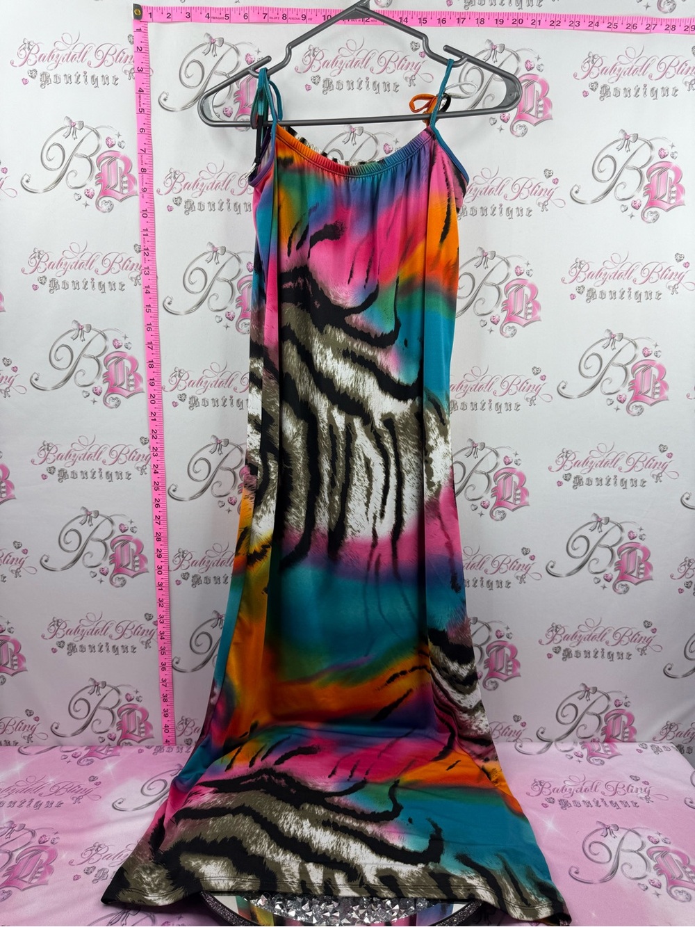 VAMP dress long Vibrant Multi-Color Zebra-Print Maxi Dress with Tie Straps